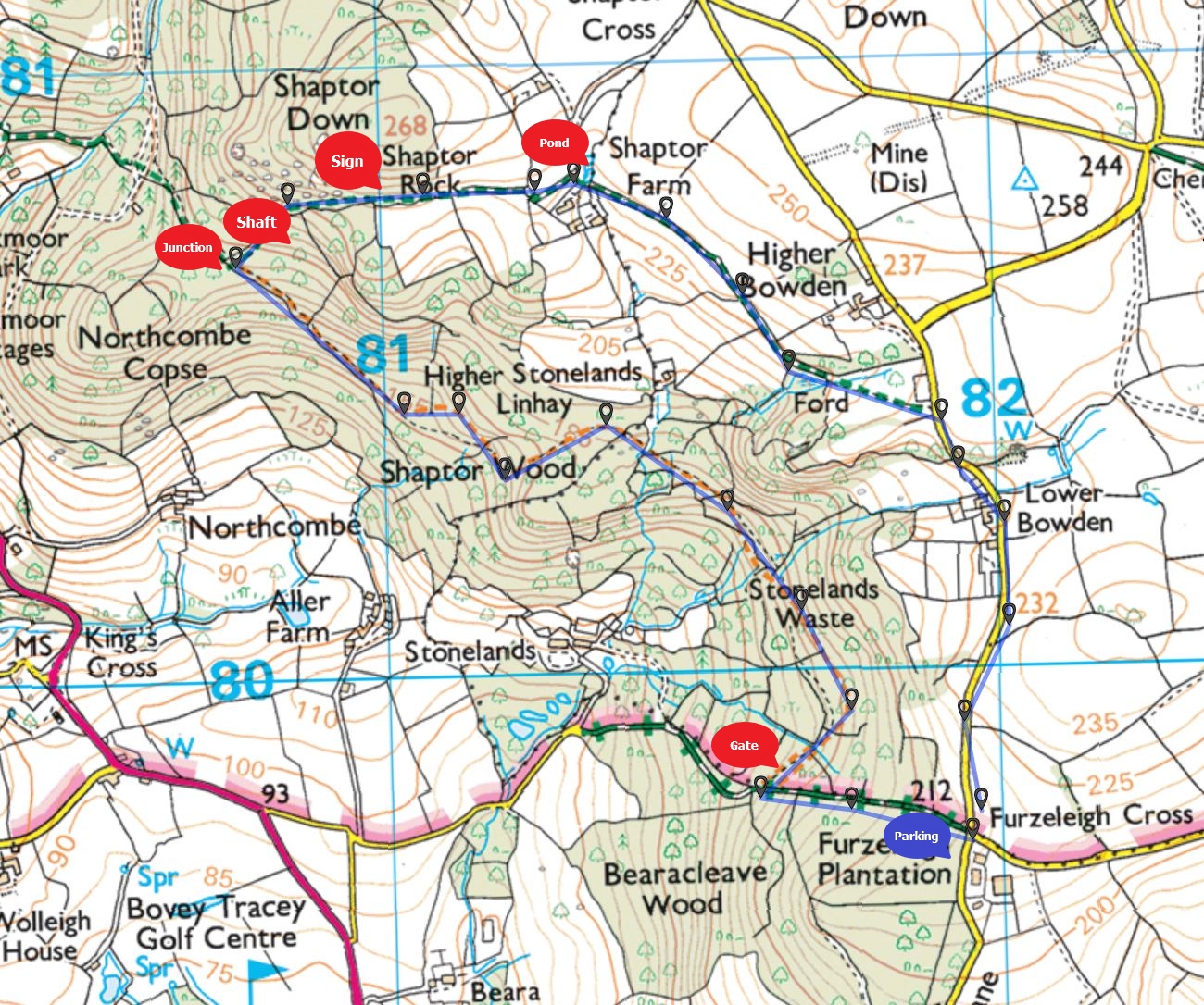 Map of Route -  Crown Copyright -  Ordnance Survey Licence number 100047373